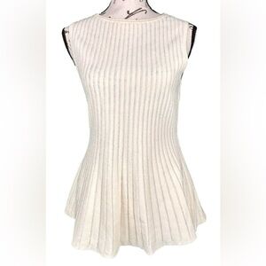 Anne Klein Women's XXS Cream Ribbed Peplum Fit n Flare Sleeveless Knit Shirt NWT